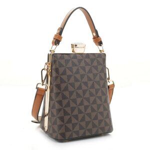 Elegant Monogram Structured Frame Satchel  Cross-body Bag Brown